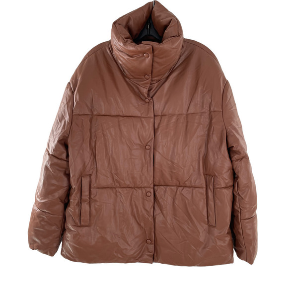 𝅺avec LES FILLES FAUX LEATHER TAN BROWN  JACKET - Picture 1 of 8